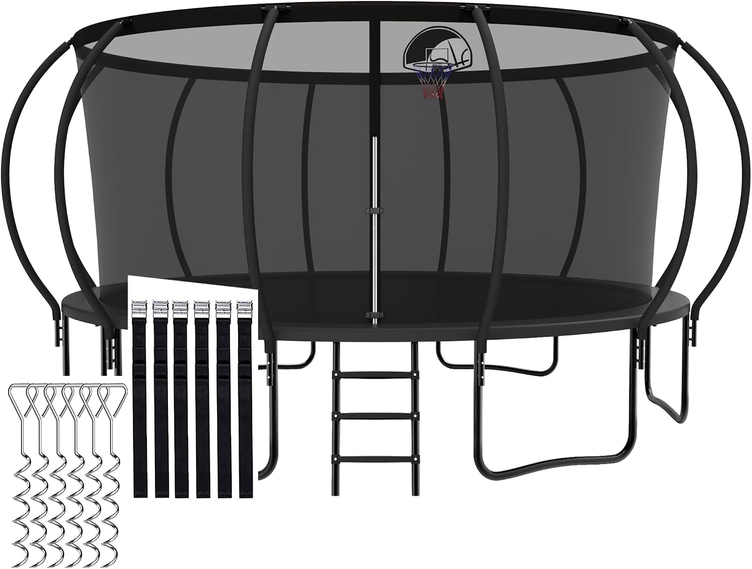 1500LBS Capacity No-Gap Design 8 10 12 14 15 16 FT Recreational Jumper with Enclosure Net, Wind Stakes & Basketball Hoop, ASTM Approved, Perfect for Kids & Adults Family Outdoor Backyard Fun