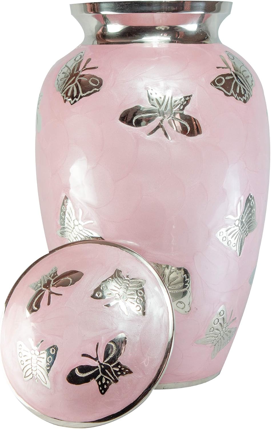 Pink Butterfly Cremation Urn for Human Ashes, Large Funeral Urn with Matching Keepsake and Personalized Engraving