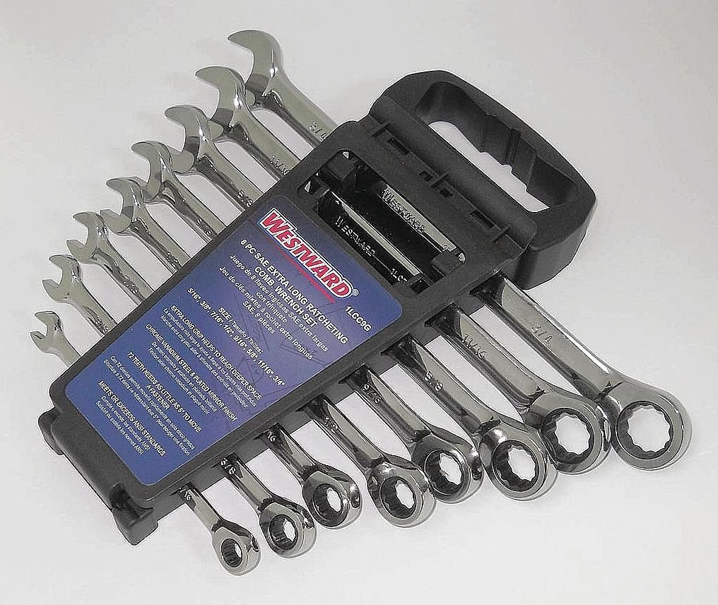 Westward 1LCC9 Ratcheting Wrench Set, Combo, SAE, 8 PC