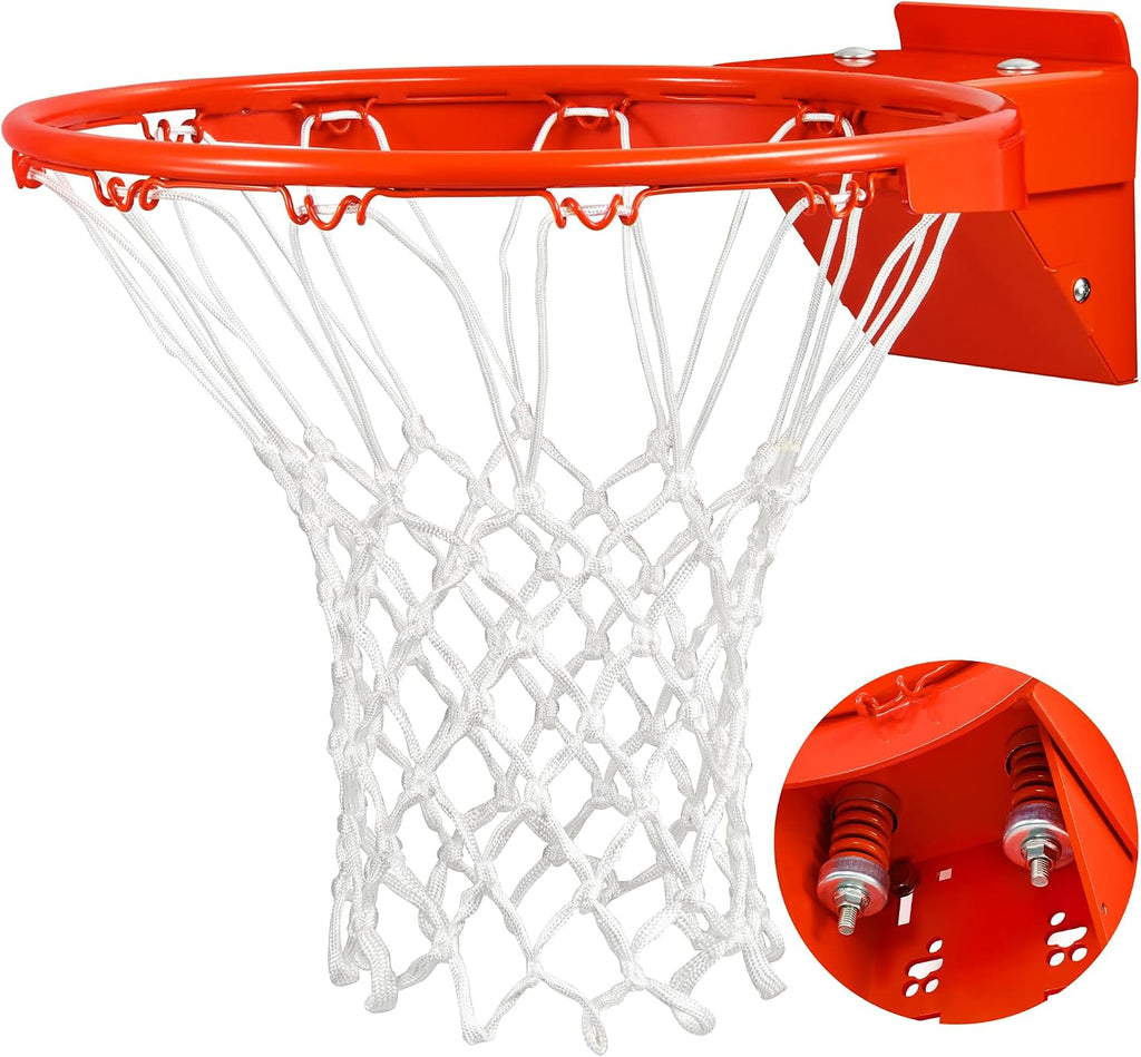 Basketball Rim Replacement, Heavy Duty Breakaway Rim and Net, Universal 18' Professional Double-Spring Solid Steel Backboard Rims Fits In-Ground and Wall-Mounted Basketball Hoops Indoor Outdoor