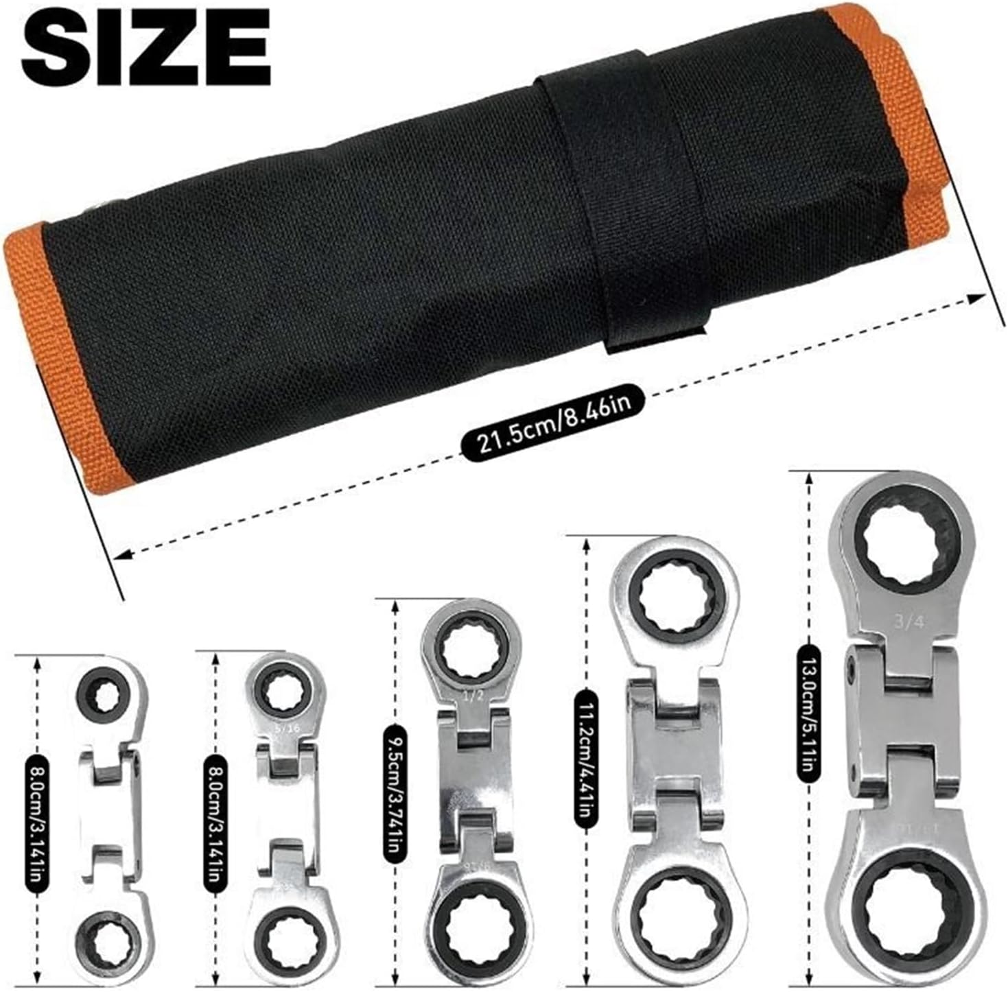 1pc Stubby Wrenches Set, Flex Head Ratcheting Wrench Set Double Box End Ratchet Wrench SAE 1/4-3/4IN 5 Pieces