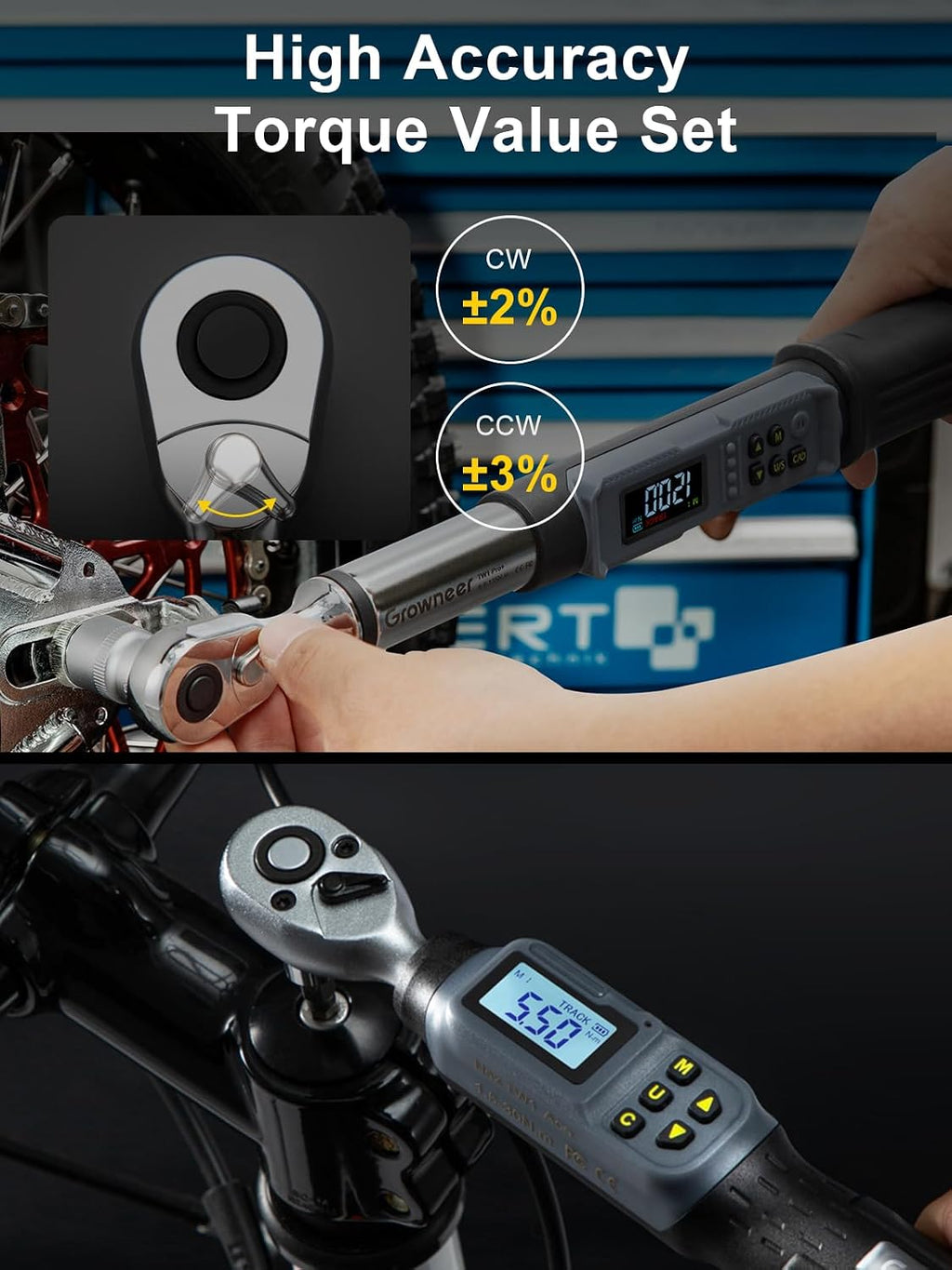 GROWNEER Digital Torque Wrench Set, 1/4' Drive 1.1-22.1 Ft-lbs/1.5-30Nm & 3/8'' Drive 7.38-147.5 Ft-lbs/6.8-135Nm Electronic Torque Wrench Combo with Buzzer & LED Indicator for Motor Car Repair