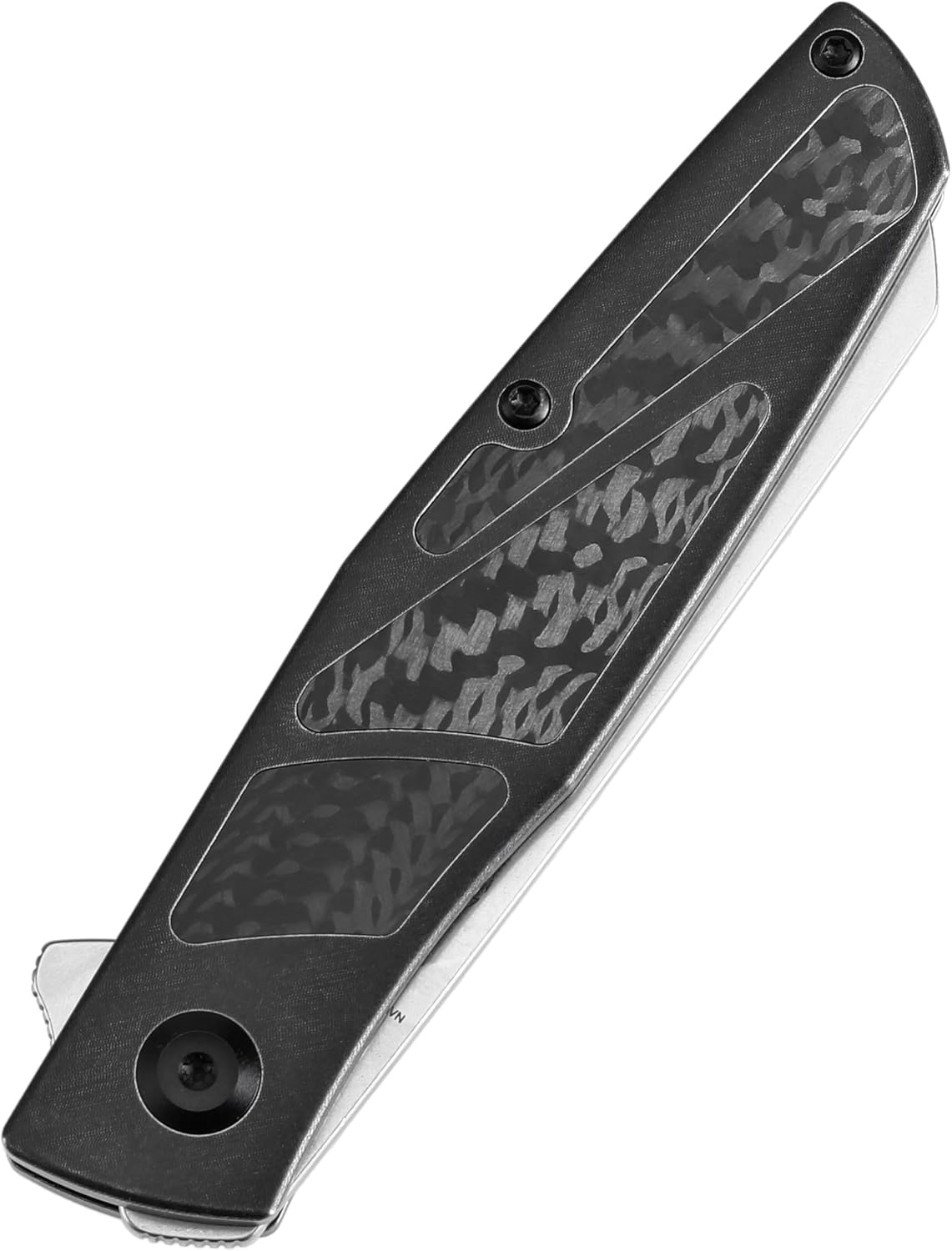 KANSEPT Cru Camping Pocket Knives for Men 8.19' Folding Pocket Knives with 3.46' Stonewashed CPM S35VN and Blackwash Titanium & Twill Carbon Fiber Handle for Outdoor, Tactical, Survival K1092A5