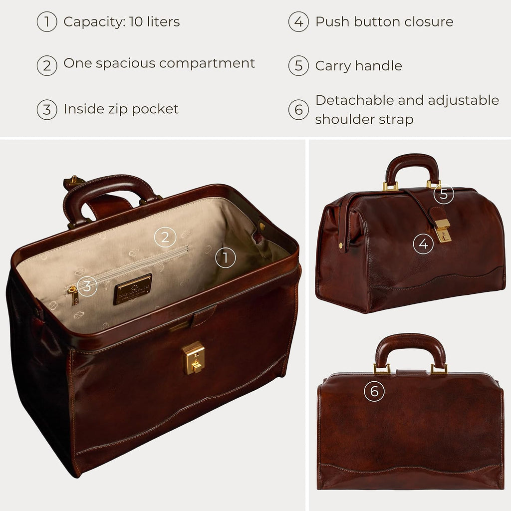 Time Resistance Leather Doctor Bag - Italian Handmade Medical Bag - Vintage Style Handbag - Real Leather Briefcase