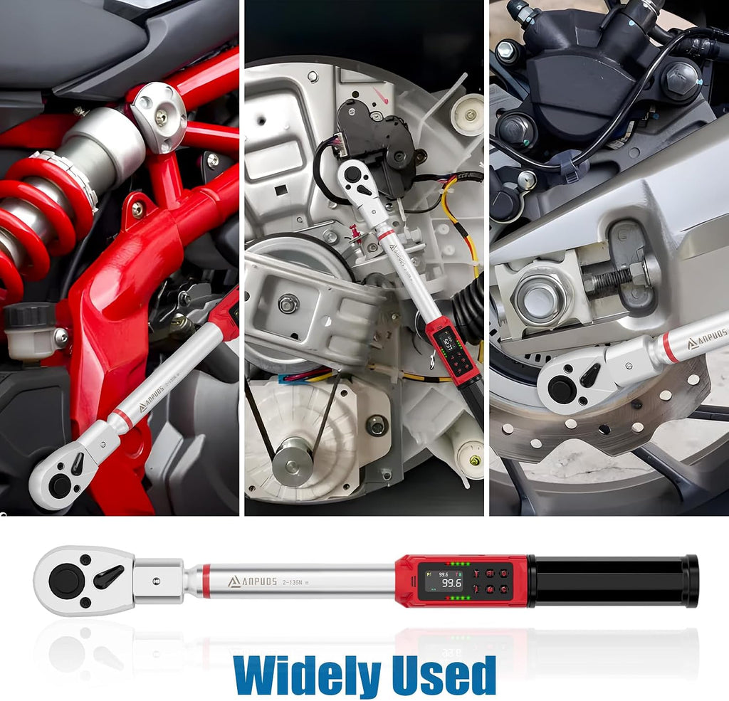 ANPUDS Adjustable Digital Torque Wrench, 1.5-99.6 Ft.lb, ±1% Accuracy | 2-135Nm, 45mm Jaw & 1/2' Ratchet, 14×18mm Open End, Vibration, Buzzer, LED Indicator for HVAC, Split AC, Motorcycle, Plumbing