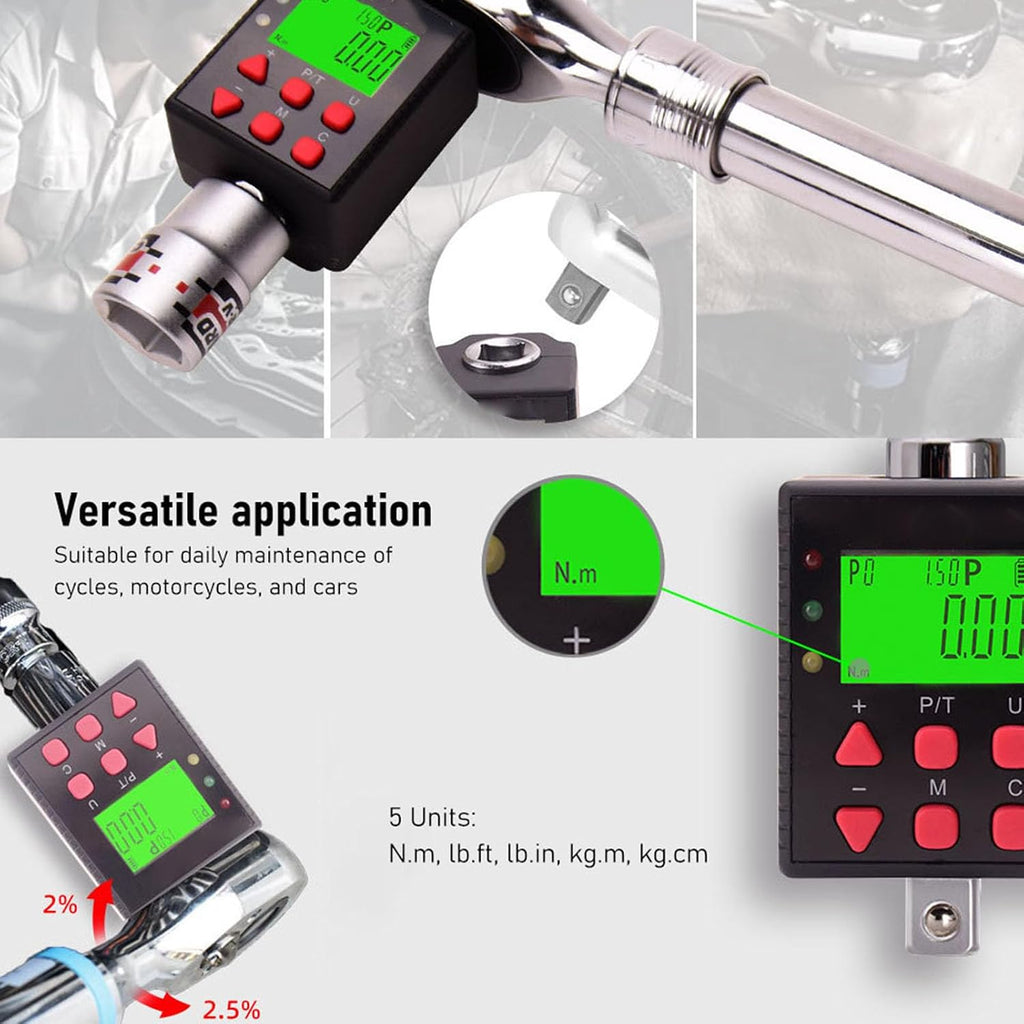 Digital Torque Wrench Adapter 1 Inch Drive High Precision Electronic Torque Meter 15 1500 Nm with LCD Backlight for Car Motorcycle Bike Maintenance and Repair