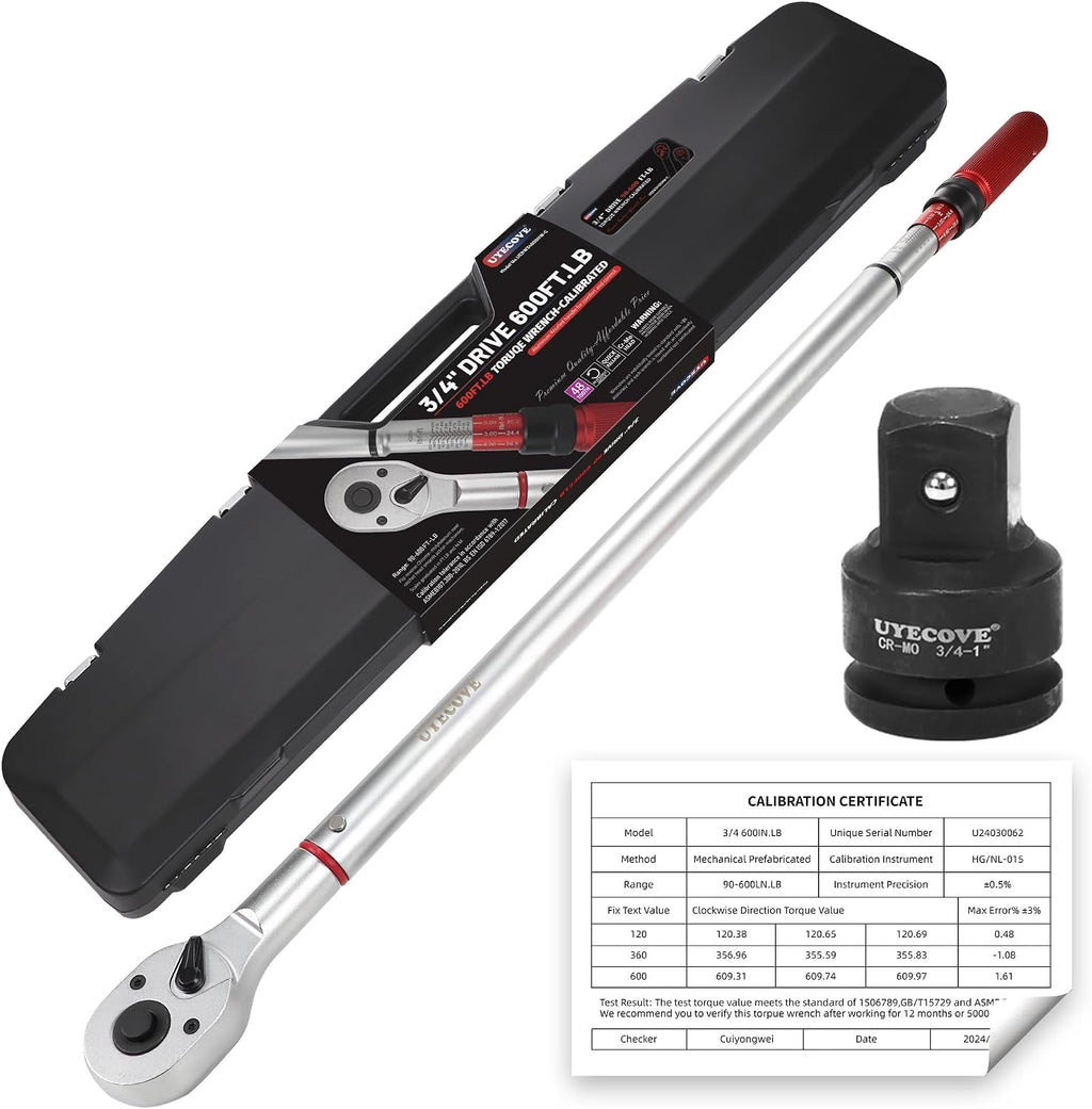 3/4 Inch Torque Wrench, 48 Tooth Torque Wrench 3/4 Drive 100-600FT.LB/135-815N.M with a Solid Storage Case