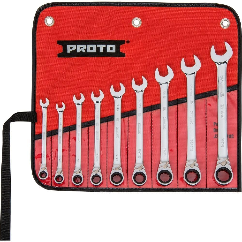 Stanley Proto Industrial JSCVT-9S Full Polish 12 Point Reverse Ratchet Wrench 9 Piece, 9/32-3/4'