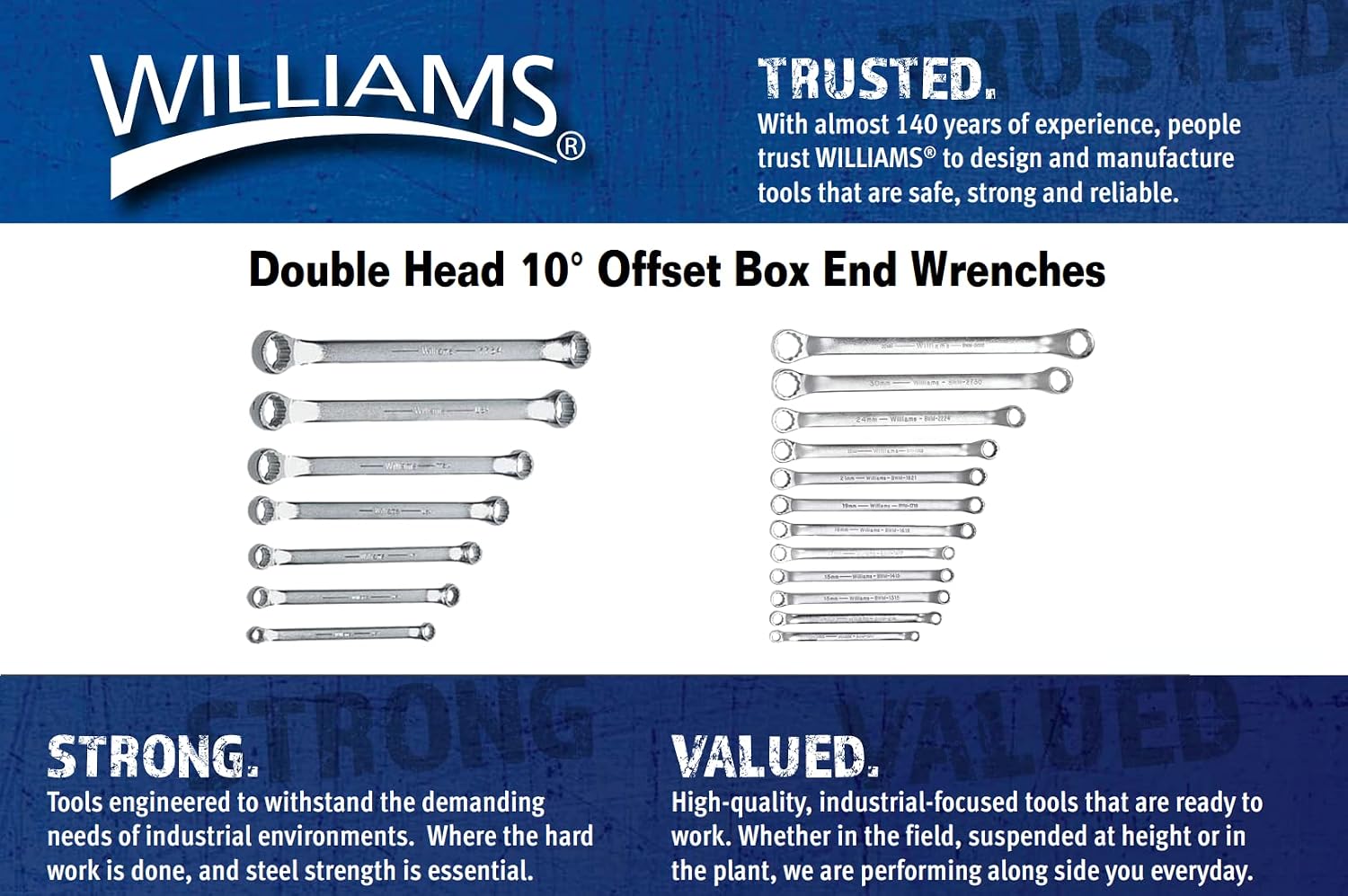 Williams MWS-BWM10 10-Piece Double Head 10-Degree Offset Box End Wrench Set