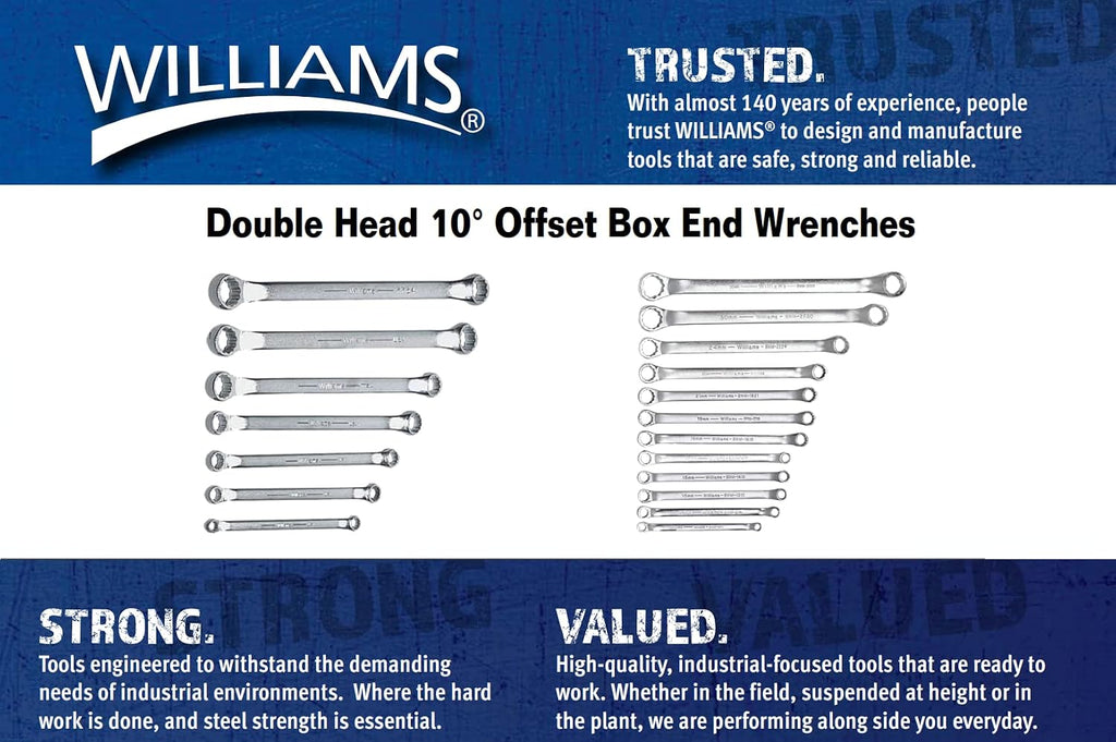 Williams WS-7707 7-Piece Double Head 10-Degree Offset Box End Wrench Set