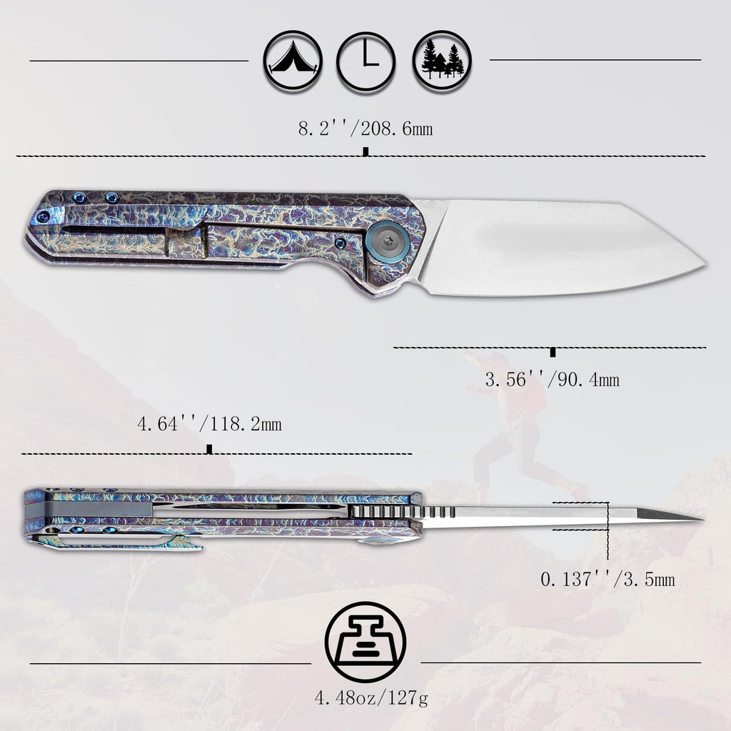 KANSEPT Bulldozer Pocket Folding Knives EDC Camping Fishing Knife 3.56'' Stonewashed CPM 20CV Blade Tactical Folding Knife with Titanium with Lightning Strike Finish Handle Everyday Carry K1028A5