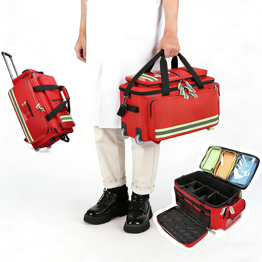 First Responder Bag with Wheels, Fire-retardant&1800D Oxford Cloth, Trauma Backpack Empty, Medical Emergency Kits Storage Jump Bag Pack, for EMT, EMS, Police, Firefighters, Home Health Nurses, Doctors