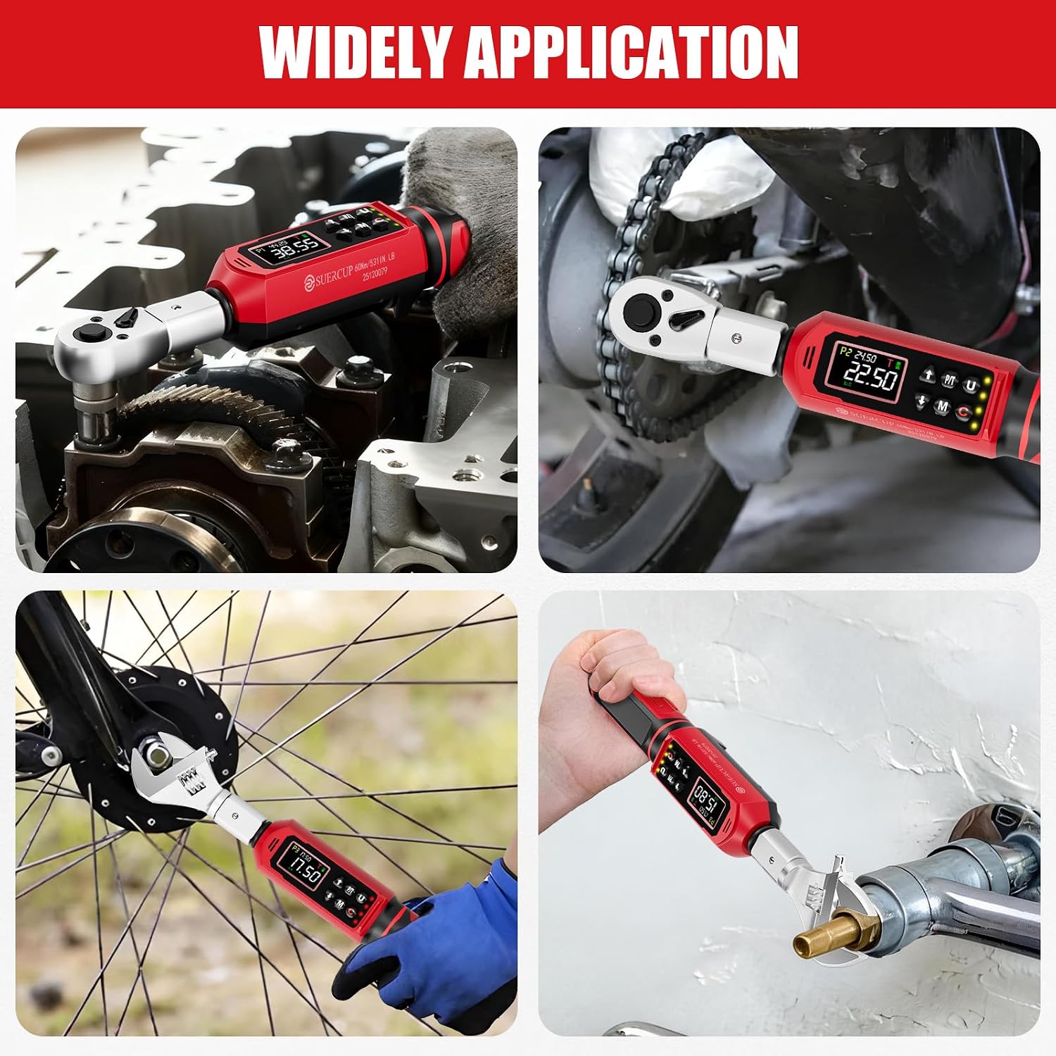 SUERCUP 9x12 mm Adjustable Digital Torque Wrench, 0.66-44.29Ft.Lb/0.9-60N.m | Interchangeable Open End Head 42mm Jaw & 3/8' Ratchet, Vibration/Buzzer/LED Alert, for Split AC, HVAC, Bike & Moto Repair