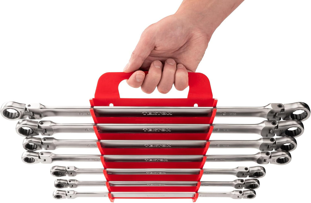 TEKTON Long Flex Head 12-Point Ratcheting Box End Wrench Set with Holders, 13-Piece (1/4-13/16 in., 6-19 mm) | WRB96202