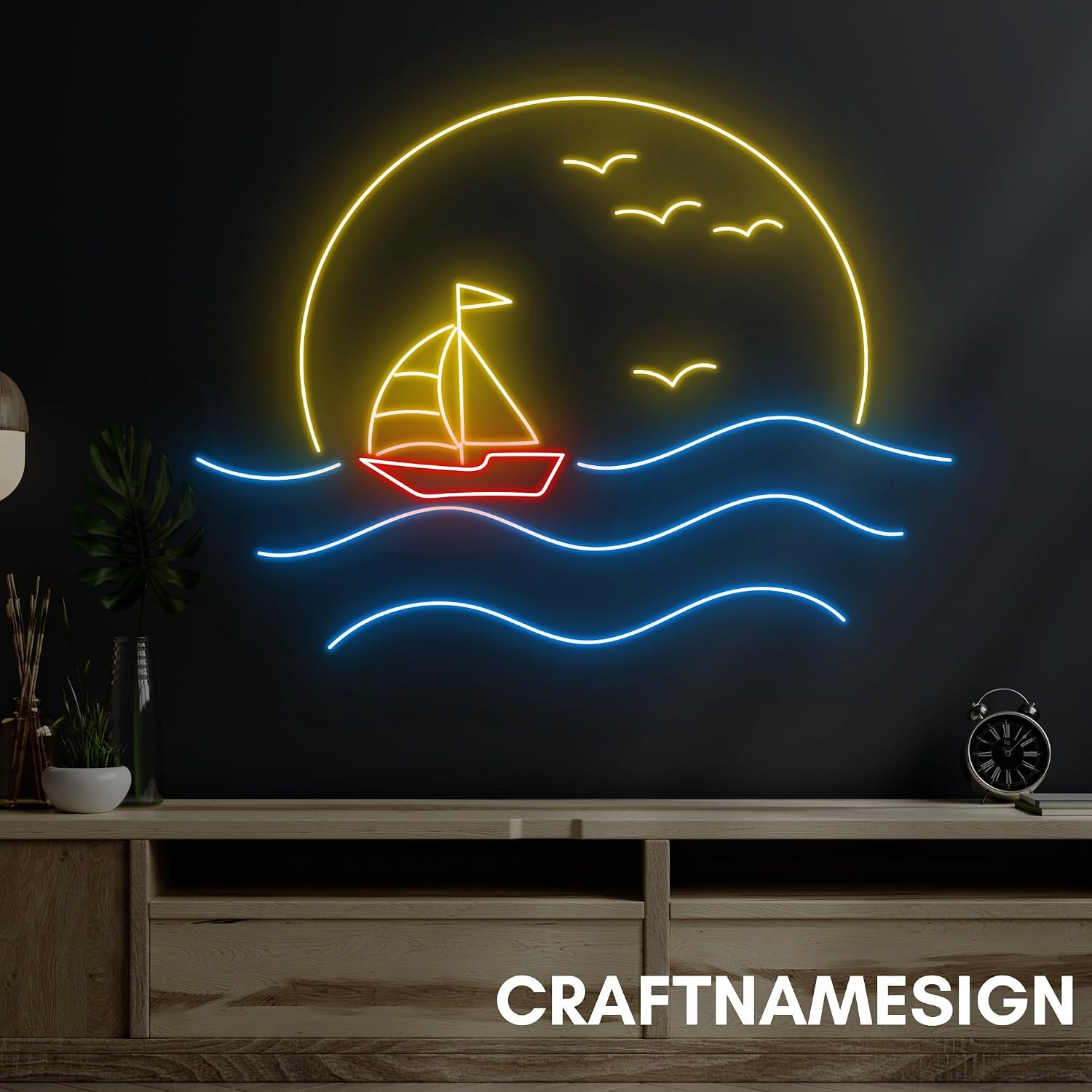 craftnamesign Sunrise Sailboat Neon Sign, Sunset Sailboat Led Sign, Custom Neon Sign, Bar Pub Wall Decor, Sunrise Sunset Light, Home Bedroom Wall Decor