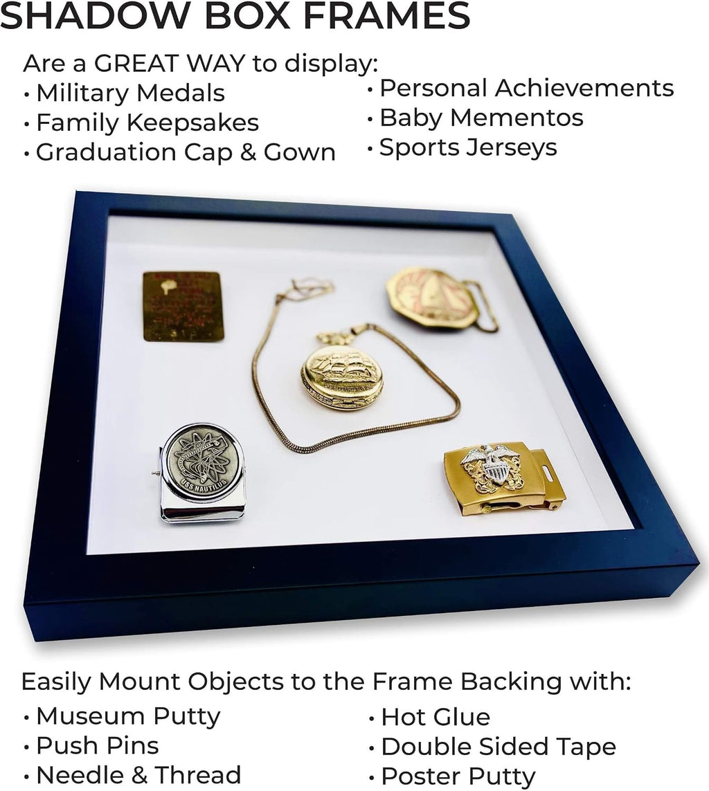 19.25x28 Shadow Box Black Solid Wood Display Frame with White Acid-Free Backing UV Acrylic & Hanging Hardware - with 3/4' Usable Depth