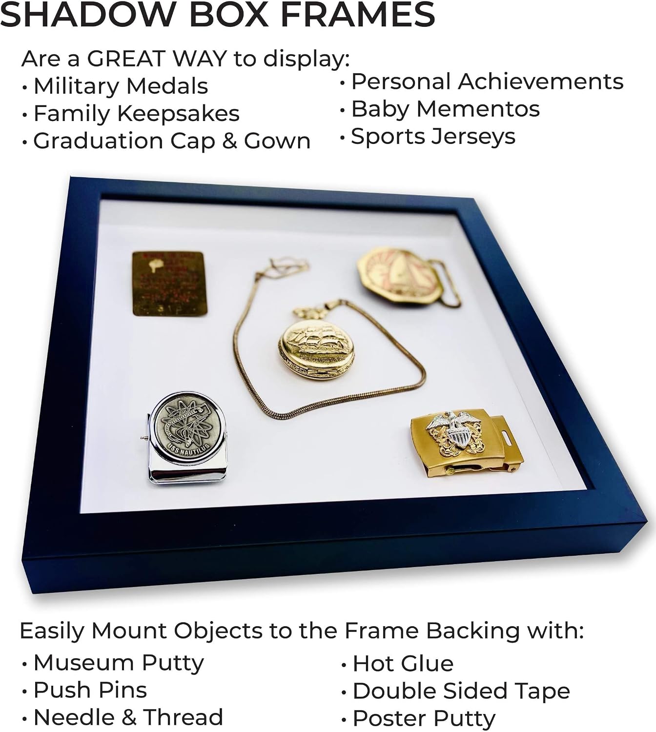 27x29 Shadow Box Black Solid Wood Display Frame with White Acid-Free Backing UV Acrylic & Hanging Hardware - with 3/4' Usable Depth