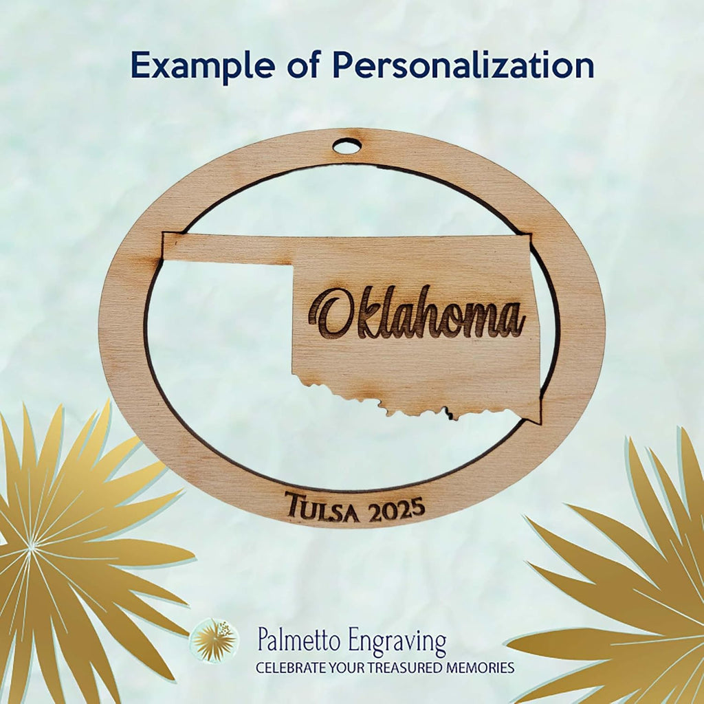 10PK Personalized Oklahoma Ornaments for Christmas Tree, Sooner State Keepsakes, Decorations and Souvenirs