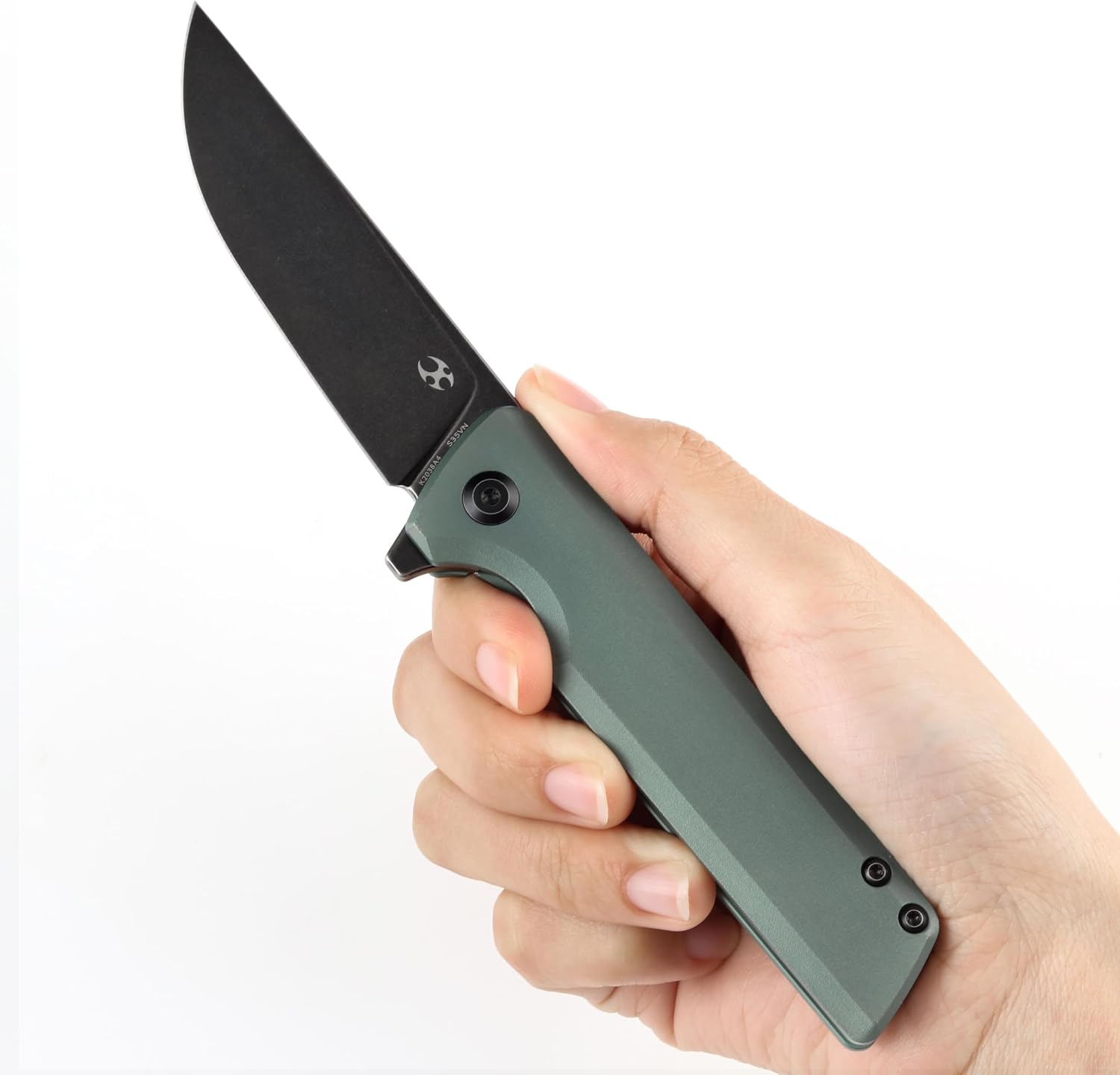 KANSEPT Anomaly Pocket Folding Knives EDC Camping Folding Knife 3.14'' Black Stonewashed CPM S35VN Material Pocket Folding Knife with Green Orange Peel Finish Titanium Handle Everyday Carry K2038A4