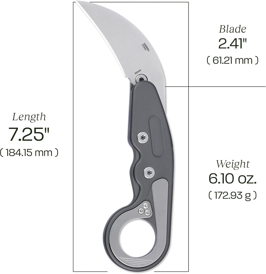 CRKT Provoke Folding Knife with Kinematic: Morphing Karambit, D2 Steel Plain Edge Blade, Gray Aluminum Handle, Pocket Clip, 4040G