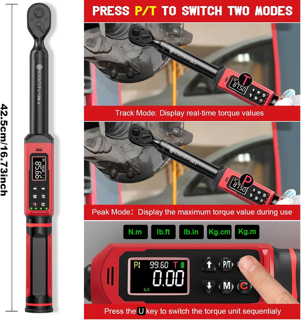 SUERCUP 3/8-inch Digital Torque Wrench(1.5-99.6Ft.Lb/2-135Nm) ；3/8-Inch Drive Click Torque Wrench - 5-45 Ft-Lb/6.8-61Nm Torque Wrench