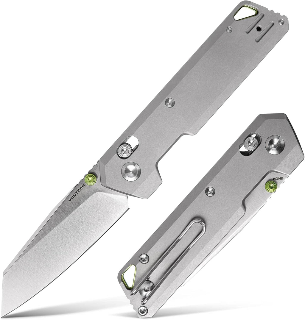 Vosteed Ultra Thin EDC Pocket Knife for Men & Women, 2.9' 154CM Blade, Thumb Stud, Crossbar Lock Titanium Handle Slim Folding Knives for Daily Use - Parallel A3503