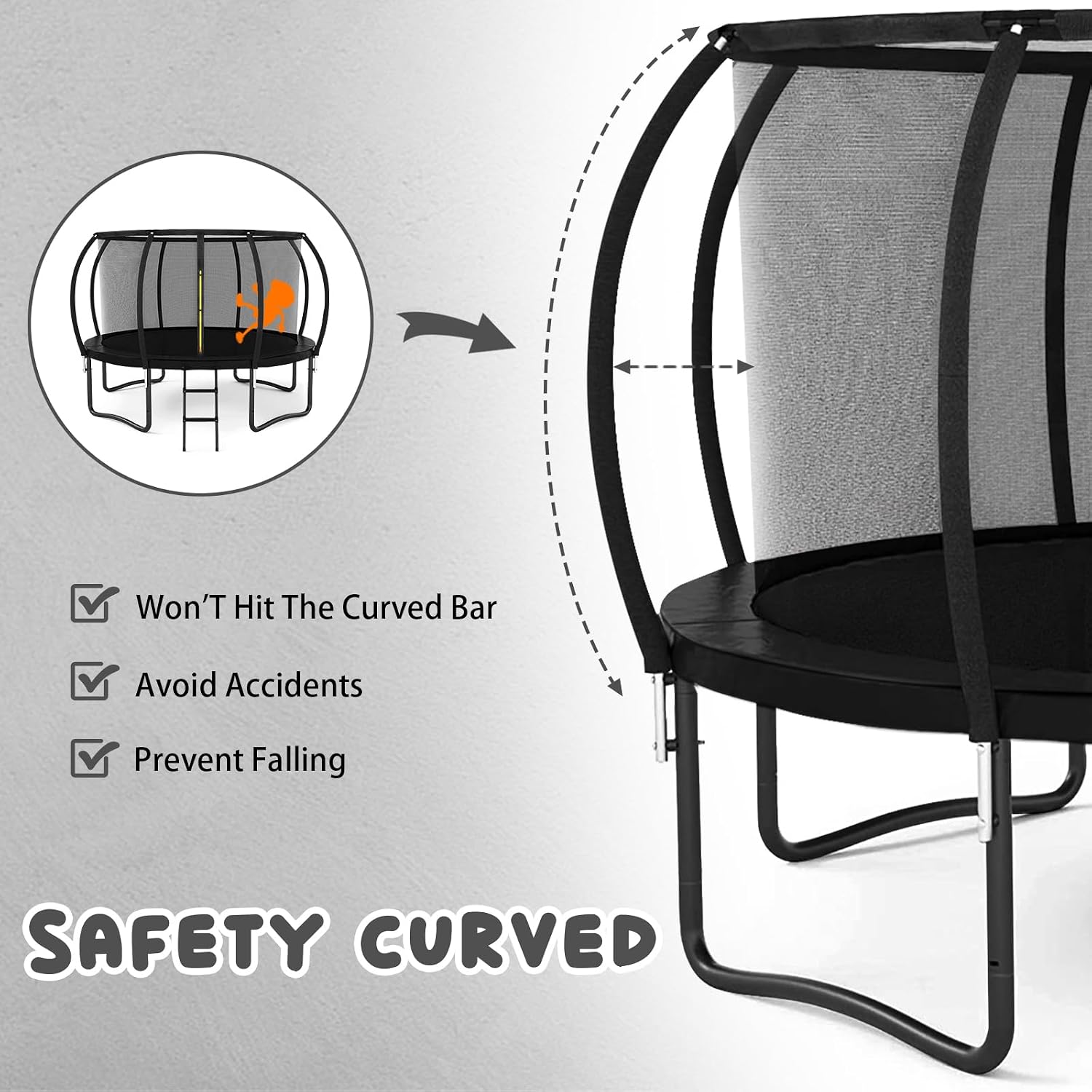 12FT 14FT Trampoline for Adults/Kids - Outdoor Trampoline with Basketball Hoop, Curved Poles, Enclosure Net and Ladder, Heavy Duty Recreational Trampoline, ASTM Approval