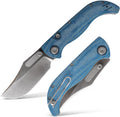 Vosteed Naga EDC Folding Pocket Knife - 3.47' S35VN Satin Blade, Clip Point - Top Liner Lock, Blue Norplex UltreX™ Micarta Handle - Camping, Hiking Knives - A3901