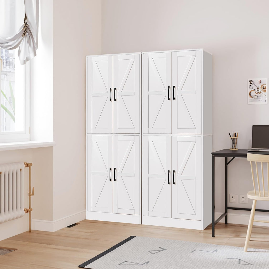 Storage Cabinet,Kitchen Pantry Cabinet,Kitchen Pantry Storage Cabinets with 4 Doors,Tall Kitchen Pantry with Adjustable Shelves,Cupboard for Kitchen,Pantry,Dining Room,Living Room and Bathroom,White