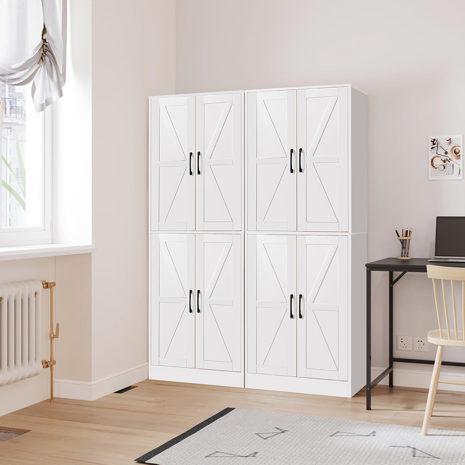Storage Cabinet,Kitchen Pantry Cabinet,Kitchen Pantry Storage Cabinets with 4 Doors,Tall Kitchen Pantry with Adjustable Shelves,Cupboard for Kitchen,Pantry,Dining Room,Living Room and Bathroom,White