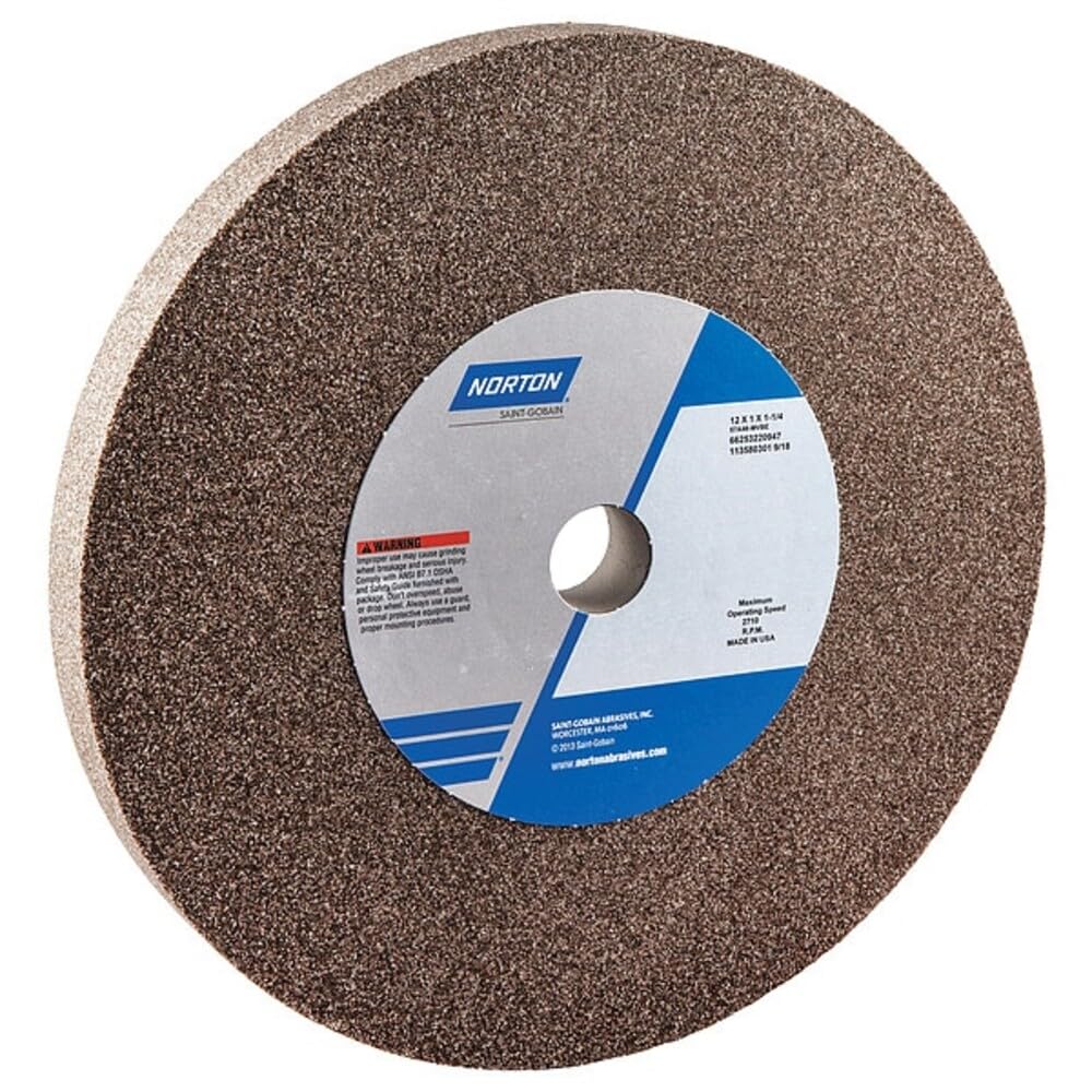 Norton 57A Vitrified Bench and Pedestal Abrasive Wheel, Type 01 Straight, Aluminum Oxide, 1-1/4' Arbor, 12' Diameter, 1' Thickness, 46 Grit (Pack of 1)