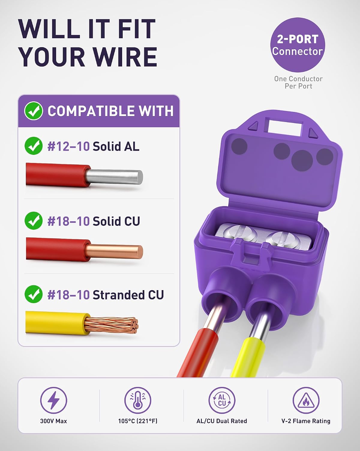2-Port Aluminum-to-Copper Wire Connectors, 50 Pack Screw Terminal Electrical Wire Connectors, Pre-Filled with Oxide Inhibitor for Solid & Stranded Wires, Residential & Industrial Wiring