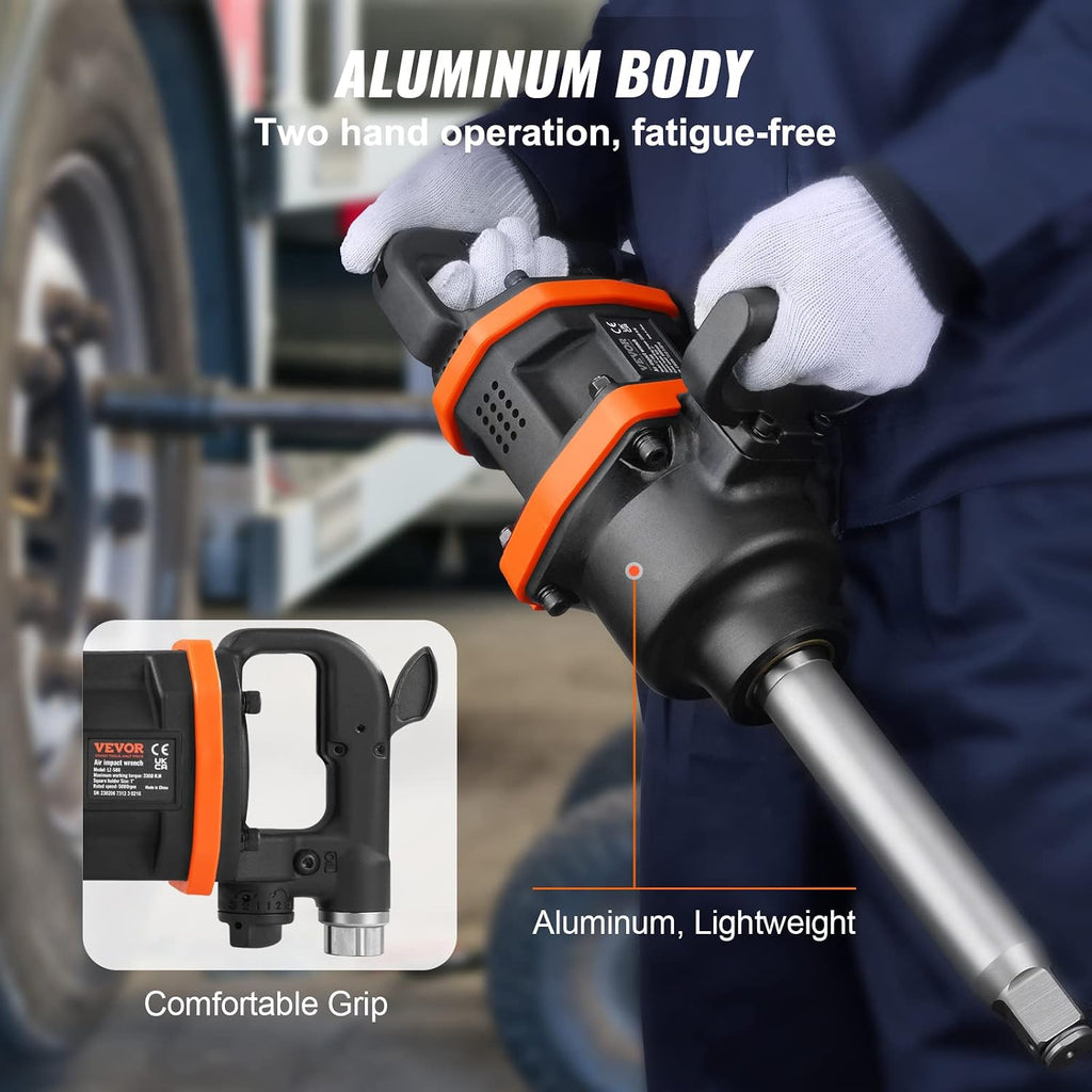 VEVOR 1 Inch Air Impact Wrench, Up to 3160 ft-lbs High Reverse Torque Output 1' Pneumatic Impact Gun w/ 8 Inch Extended Anvil & Carrying Case for Heavy Duty Repairs and Maintenance