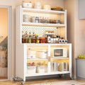 JKGHK Rolling Kitchen Bakers Rack on Wheels, Storage Sideboard Cabinet for Kitchens with Clear Doors and Adjustable Shelves, Microwave Oven Shelf Cabinet for Home, Office(White,62x24in)