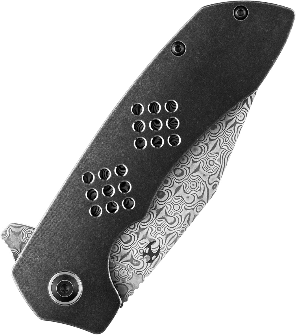 KANSEPT Entity Pocket Folding Knives EDC Camping Folding Knife 3.52'' Dmascus Blade Pocket Folding Knife with Black TiCn Coated and Stonewashed Titanium Handle Everyday Carry K1036B3