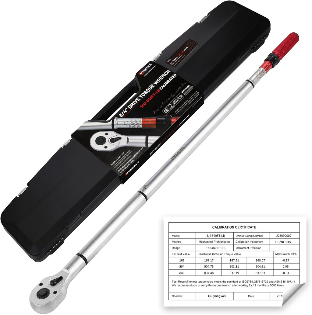 3/4 Inch Torque Wrench, 48 Tooth Torque Wrench 3/4 Drive 160-840FT.LB/217-1139N.M with a Solid Storage Case