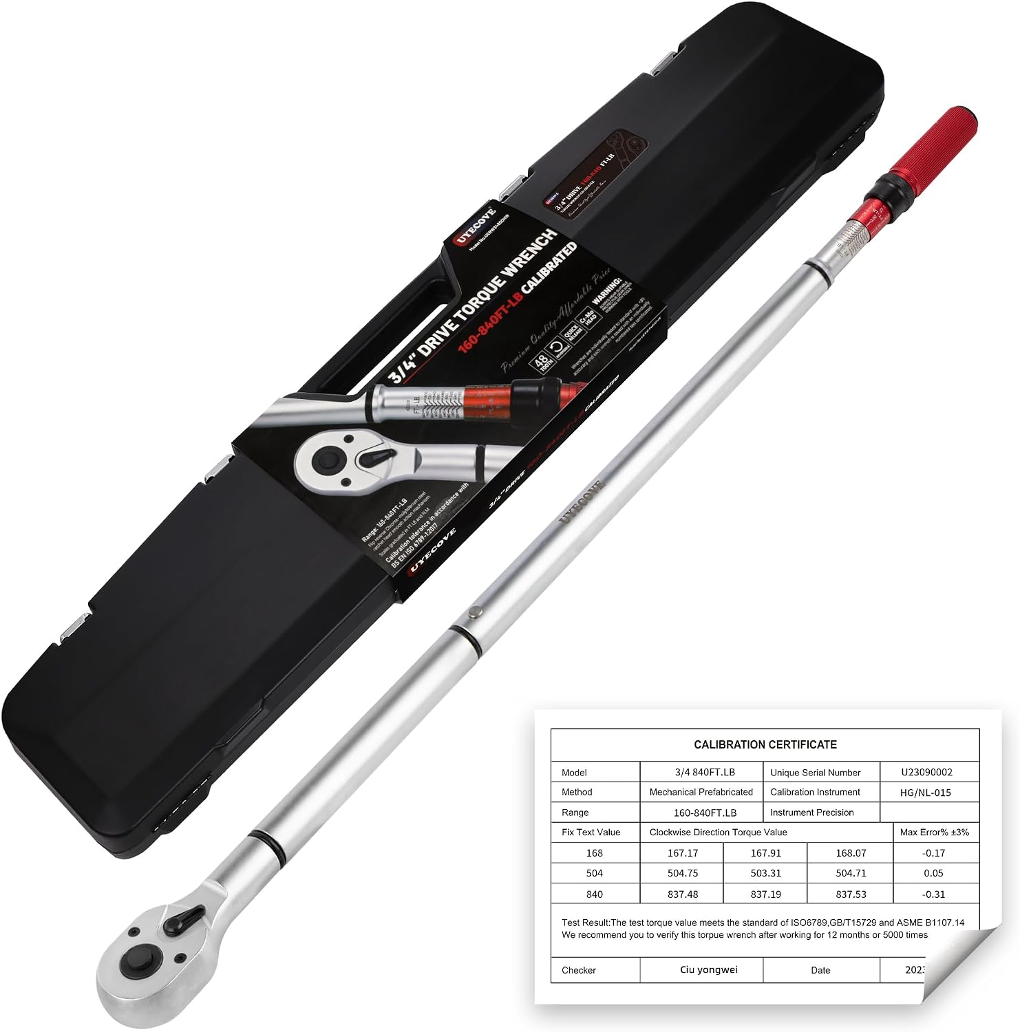 3/4 Inch Torque Wrench, 48 Tooth Torque Wrench 3/4 Drive 160-840FT.LB/217-1139N.M with a Solid Storage Case