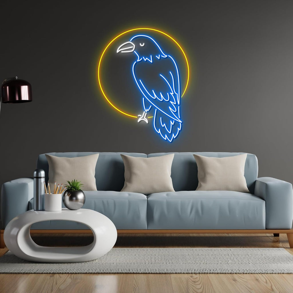 craftnamesign Raven Neon Wall Art with LED Light - Crow Moon Sign Home Decor - Ideal for Gift - Raven Moon Neon sign - Bedroom Decor - Custom Neon Sign
