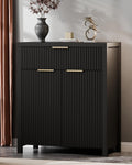 Lulive Black Fluted Storage Cabinet with Drawers Buffet Sideboard Cabinet with Adjustable Shelves for Kitchen Living Room, Kitchen, Entryway