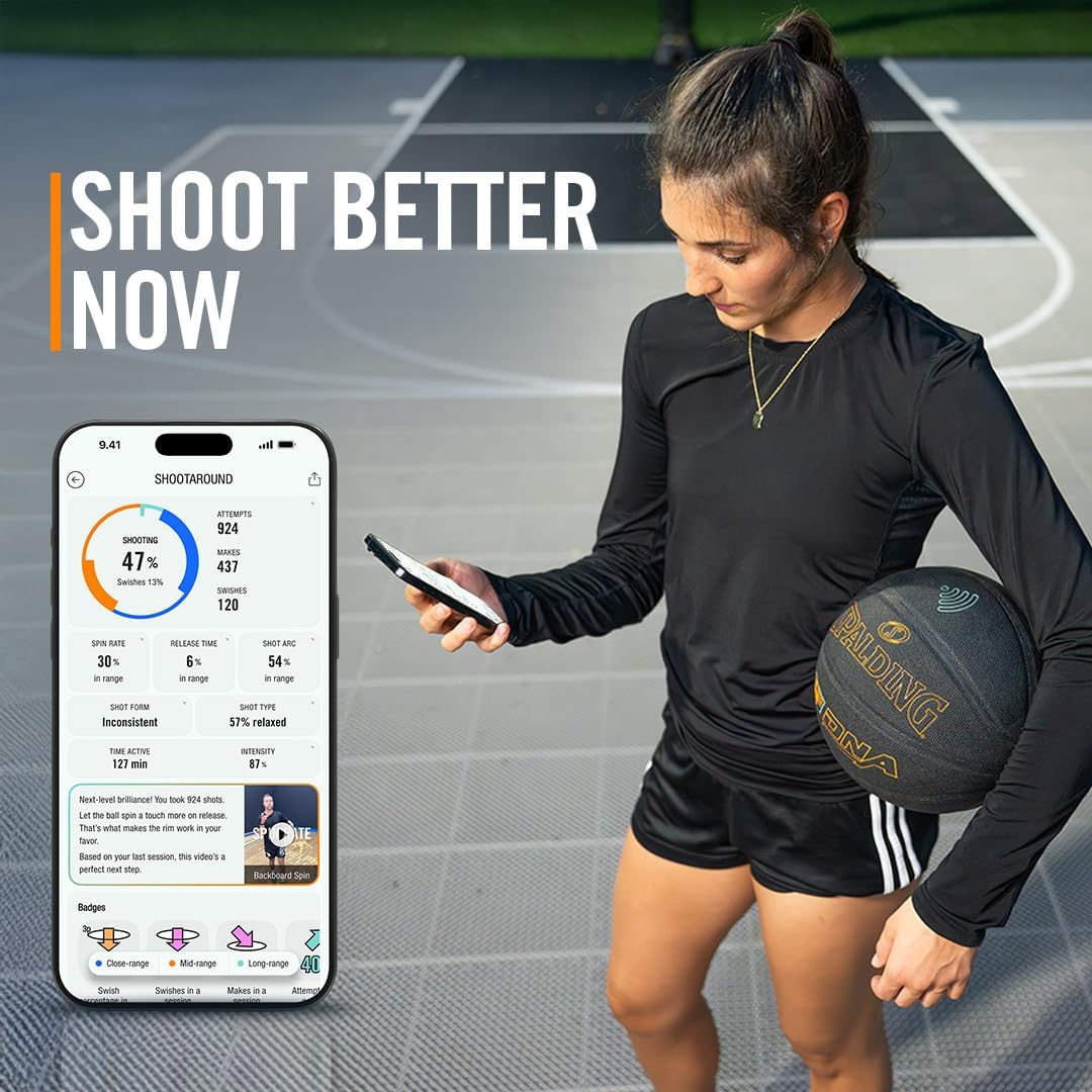 Spalding TF DNA Smart Basketball with Training App & 1-Year Subscription, Indoor/Outdoor Basketball, Tracks Shooting Performance & Training Metrics