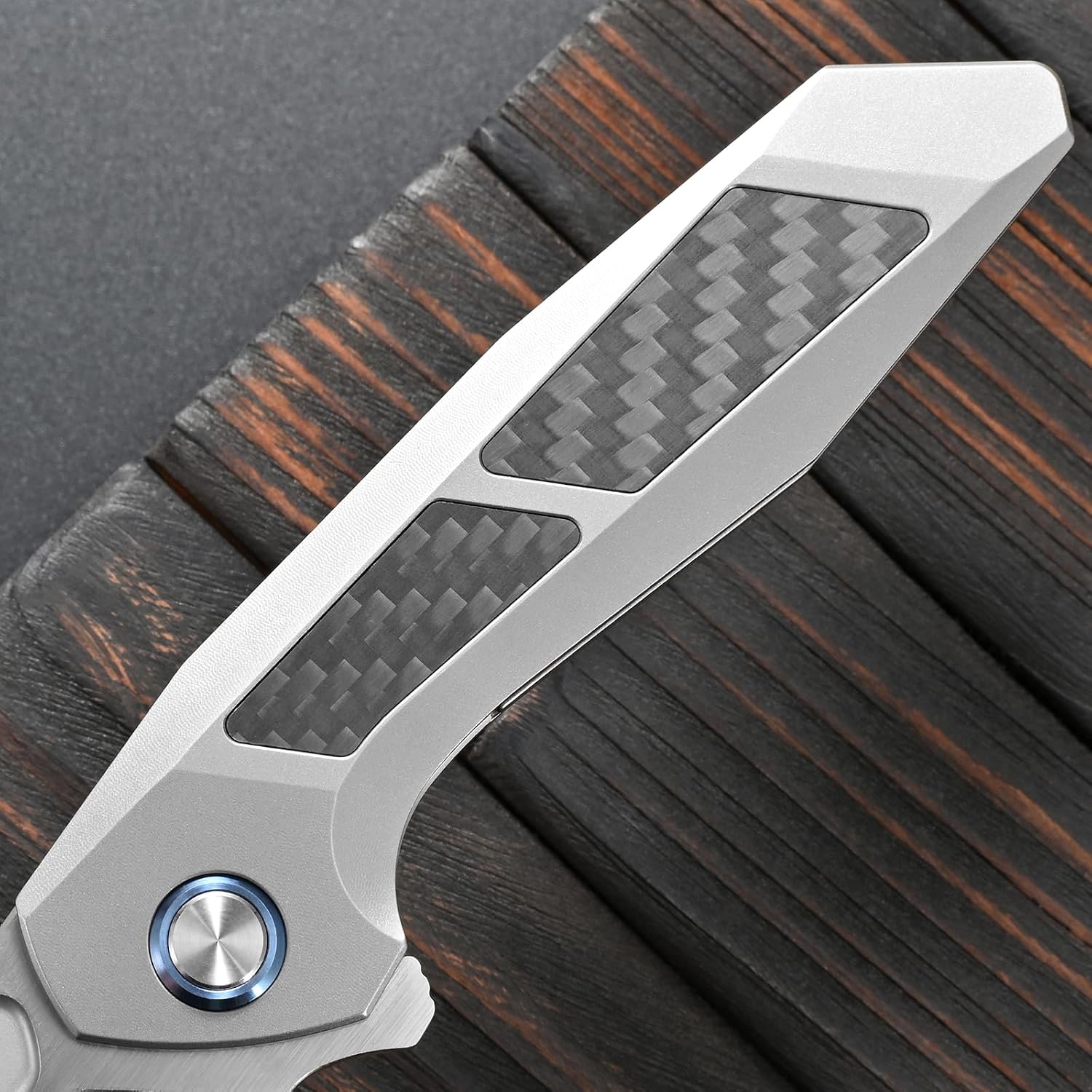 Sitivien ST996 Folding Knife,Handmade M390 Pearlescent Polishing Blade,Titanium & Carbon Fiber Handle Pocket Knife for Outdoor Camping,Hiking,Hunting(Gray)