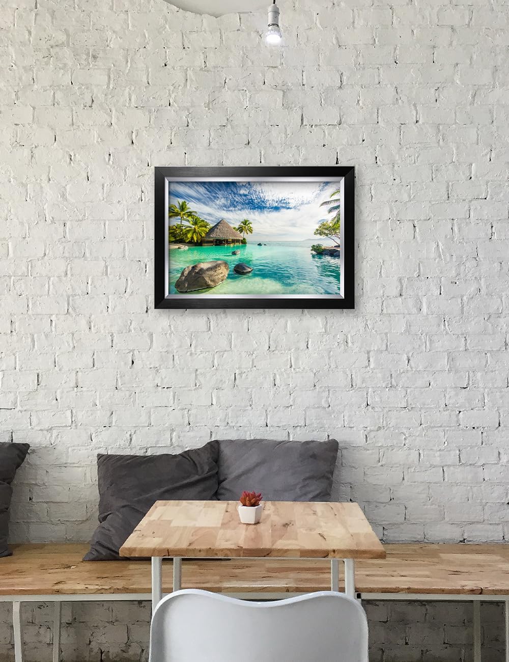 IPIC - 'Tropical Memories Personalized Framed Wall Art, Custom Beach Canvas Print with Name and Date on Rock, A Personalized Gift for Couple, Wedding, or Anniversary, Coastal Home Decor
