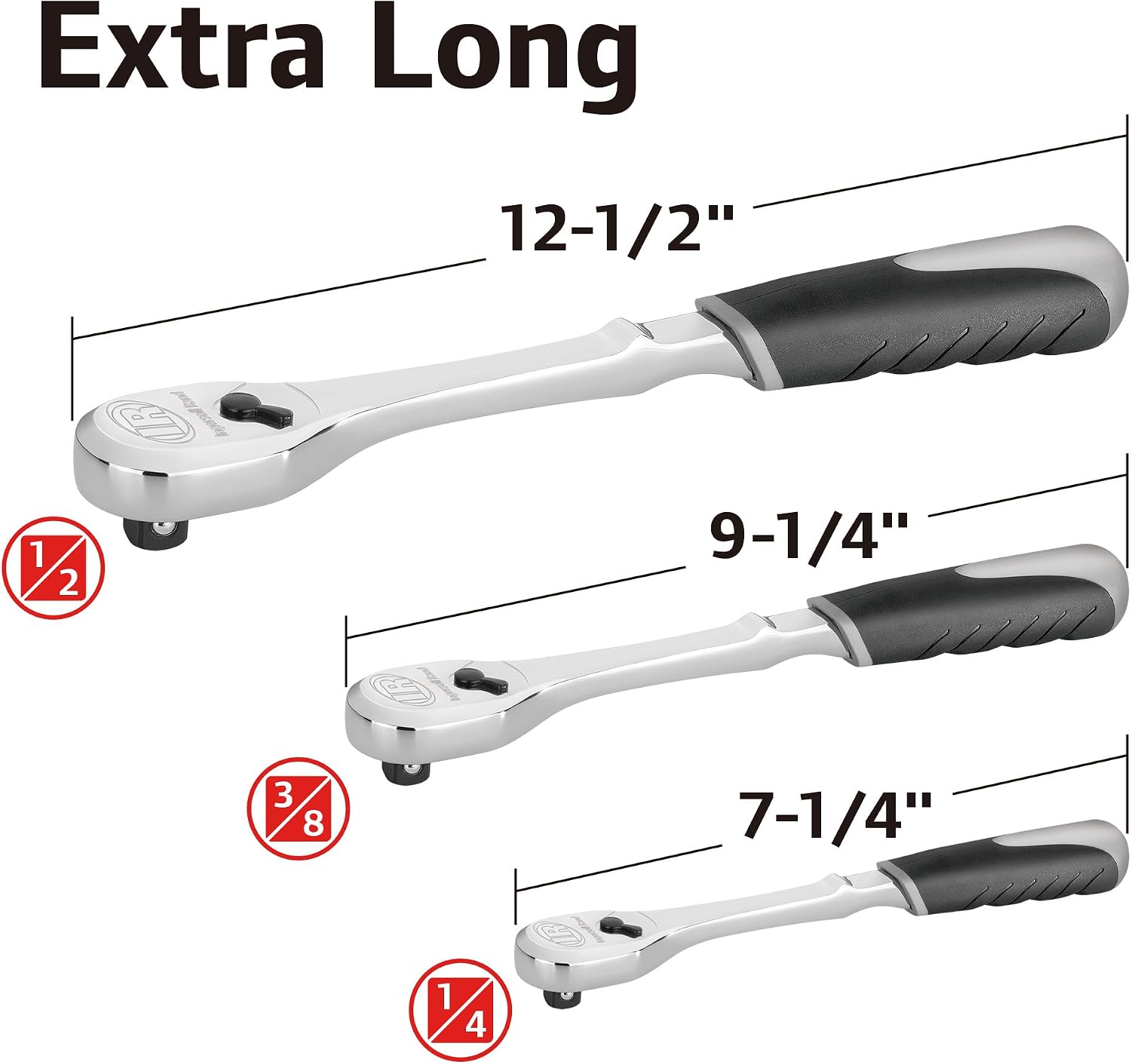 Ingersoll Rand 3-Piece 90-Tooth Ratchet Set – 1/4', 3/8', 1/2' Drive, Chrome Vanadium Steel, Sealed Heads, Comfort Grip Handles – 752026