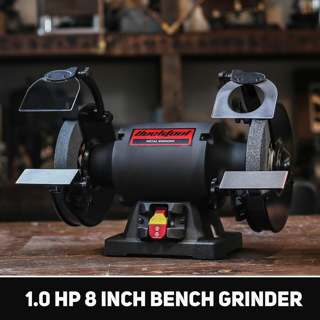 BUCKTOOL 1.0 HP 8 Inch High Speed Bench Grinder, 3590 RPM Table Grinder with 8.0A Motor, High Precision Wobble-free Wheel Grinder, TDS-200HD