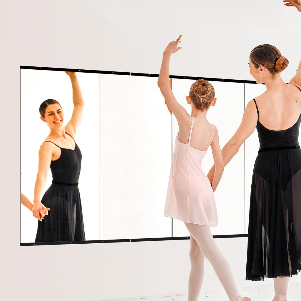 TRAHOME Home Gym Mirror for Wall,48x24x3PCS Full Length,Glass Frameless Body Large Mirror for Home Gym,Workout,Bedroom,Garage(Black)