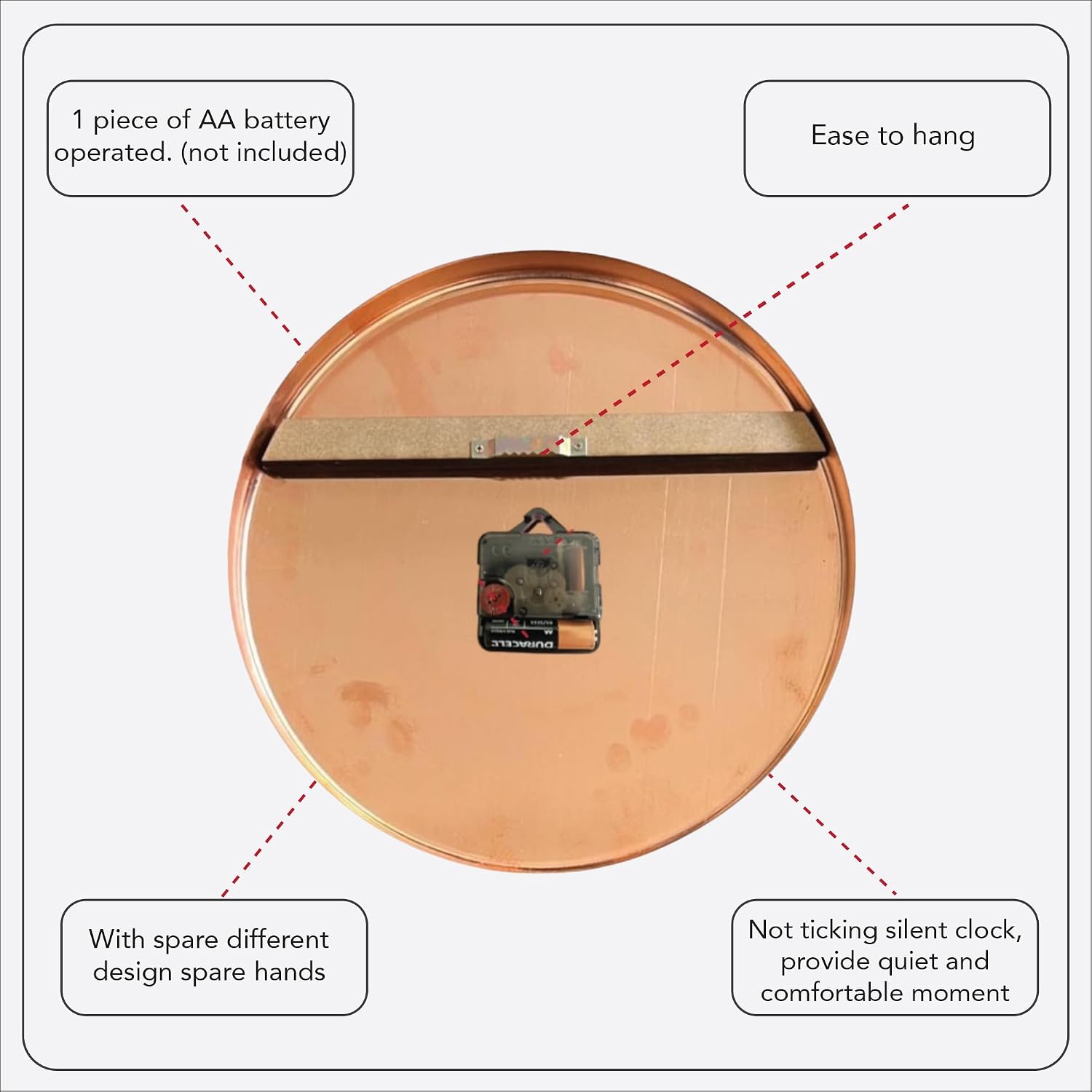 Handmade Pure Copper Wall Clock for Home Decoration, Decor Clock for Living Room, Bedroom and Kitchen, Rustic Decorative Mural Clock Art for Farmhouse (Circles of Time, 17.7)