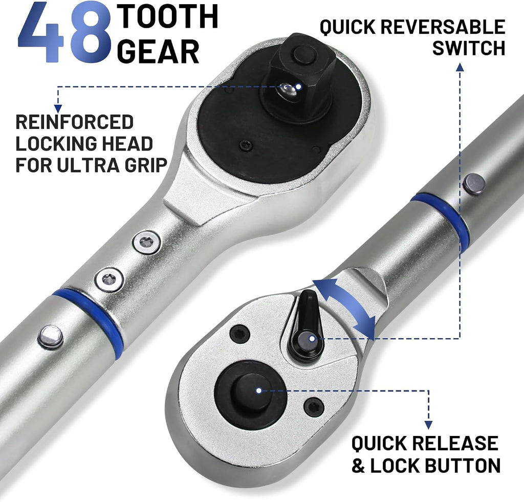 3/4-Inch Drive Click Torque Wrench, Dual-Direction Click Professional Torque Wrench 100-600FT.LB/135-815N.M, Dual Range Scales Graduated in FT.LB and N.M