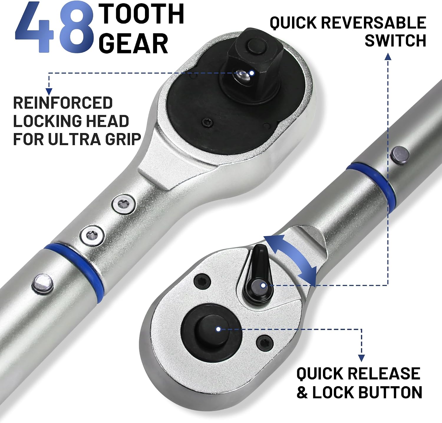 3/4-Inch Drive Click Torque Wrench, Dual-Direction Click Professional Torque Wrench 100-600FT.LB/135-815N.M, Dual Range Scales Graduated in FT.LB and N.M