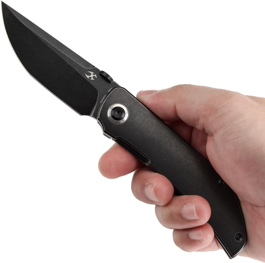 KANSEPT Tarkin Camping Pocket Knives for Men 7.87in Folding Pocket Knives with 3.42in Blackwash CPM 20CV Material and Blackwash Titanium Handle for Outdoor, Tactical, Survival K1078A2