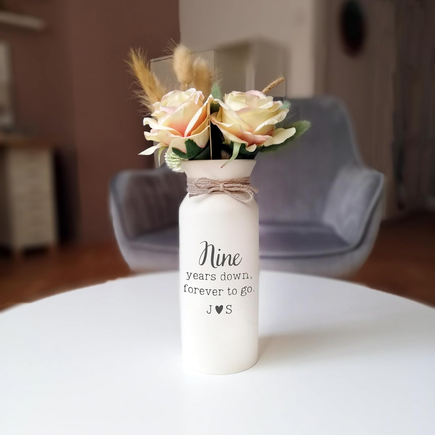 9th Anniversary Pottery Gifts vase for her Nine 9 Wedding Years Ninth for Wife him Husband Custom Personalized with Couple Engraved Monograms